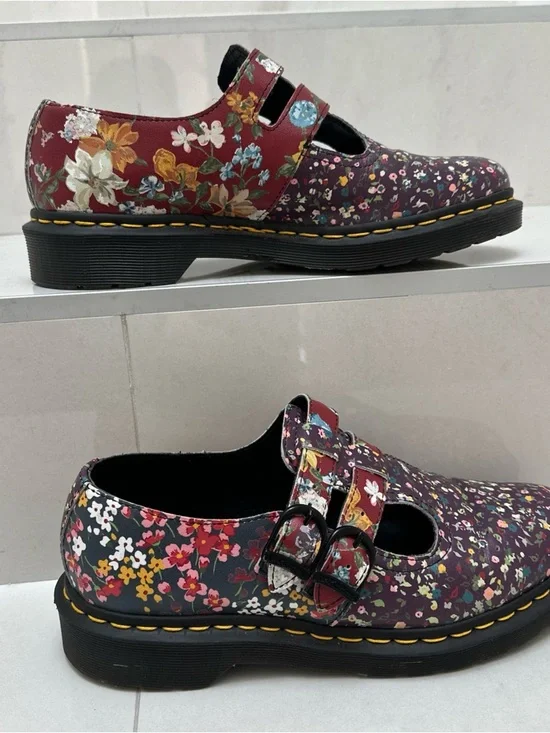 Dr Martens Floral Burgundy Mary Jane Shoes with Double Buckle womens sz 9 rare - Picture 14 of 16